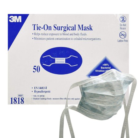 Mask Face Surgical Fluid Resistant Flat Tie On 3 .. .  .  